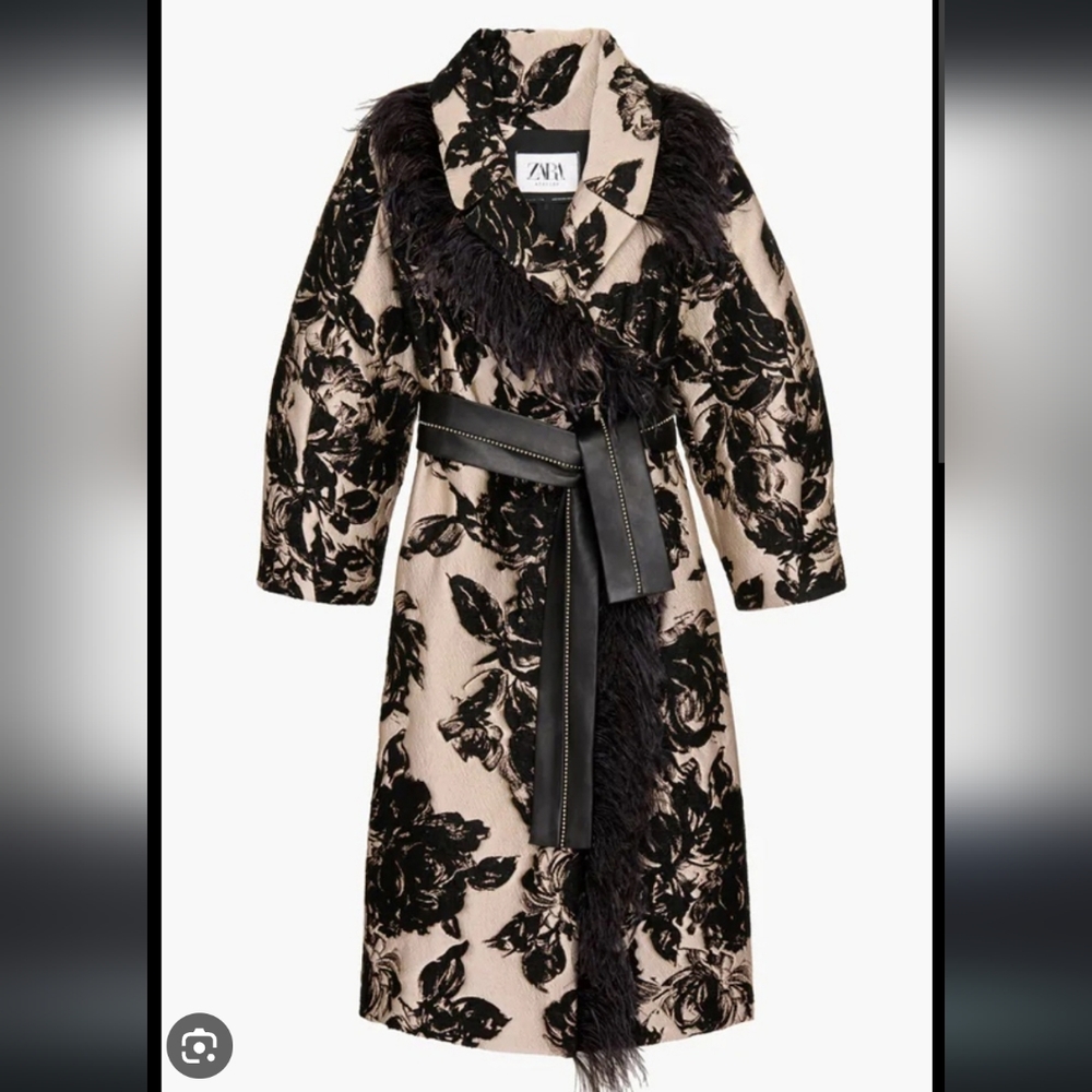 NWT XS Zara Black Shadow atelier coat jacket blazer cape cream ostrich f… - Picture 5 of 6